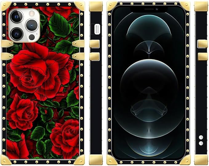 Compatible with iPhone 12 Pro Max Case, Vector Red Rose Green Leaf Luxury - Image 2