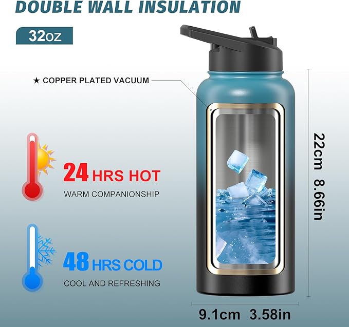 32oz Insulated Water Bottle, BPA Free&Leak Proof, Stainless Steel Water Flask - Image 2