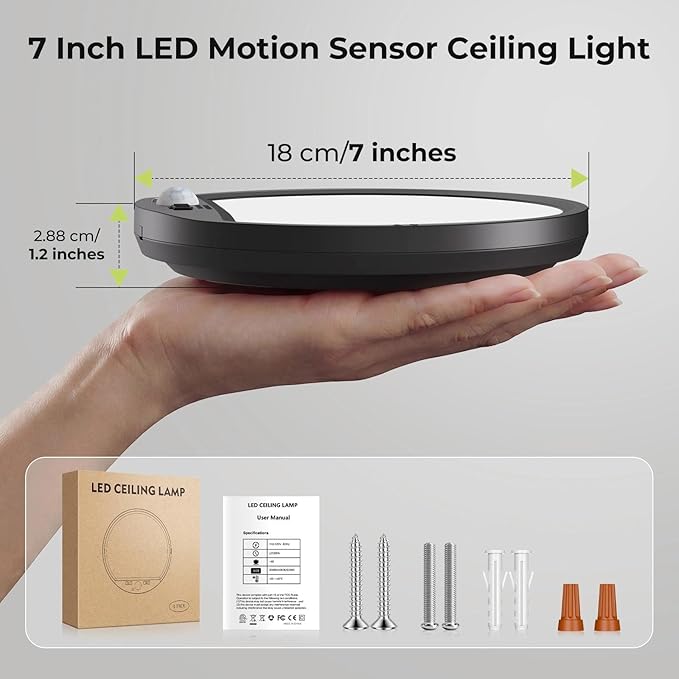 hepside Motion Sensor Ceiling Light Wired, 3000K/4000K/6500K LED Flush Mount - Image 8