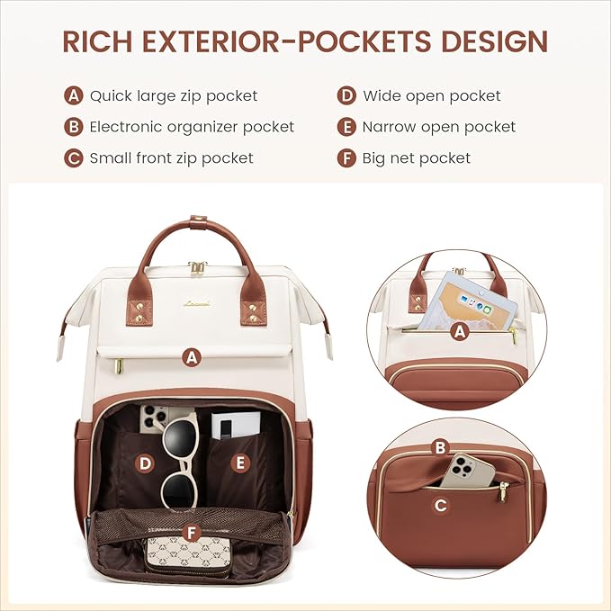 LOVEVOOK Leather Backpack for Women, 15.6 inch Laptop Backpack, Professional - Image 3