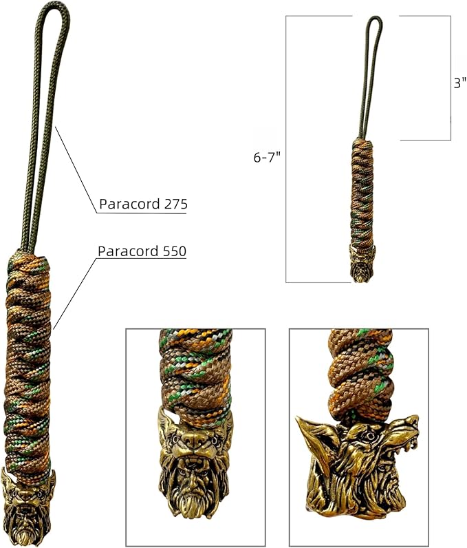 Handmade Lanyards with Brass Beads – Paracord 550 Survival Gear Leash - Image 2