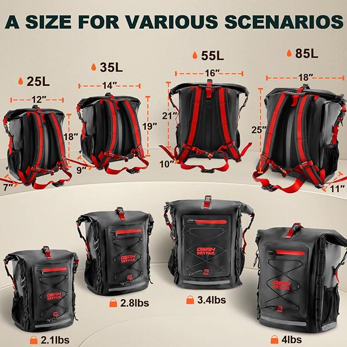 OSAH DRYPAK Waterproof Backpack Dry Bag 25L/35L/55L/85L – Heavy Duty Roll-Top - Image 2