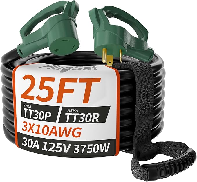 PlugSaf 25 FT 30 Amp RV Extension Cord Outdoor, Flexible Heavy Duty 10/3 Gauge by PlugSaf