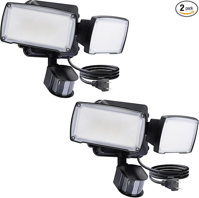 LUTEC 2 Pack 21W Black Plug in Motion Sensor Light Outdoor, Flood Lights by LUTEC