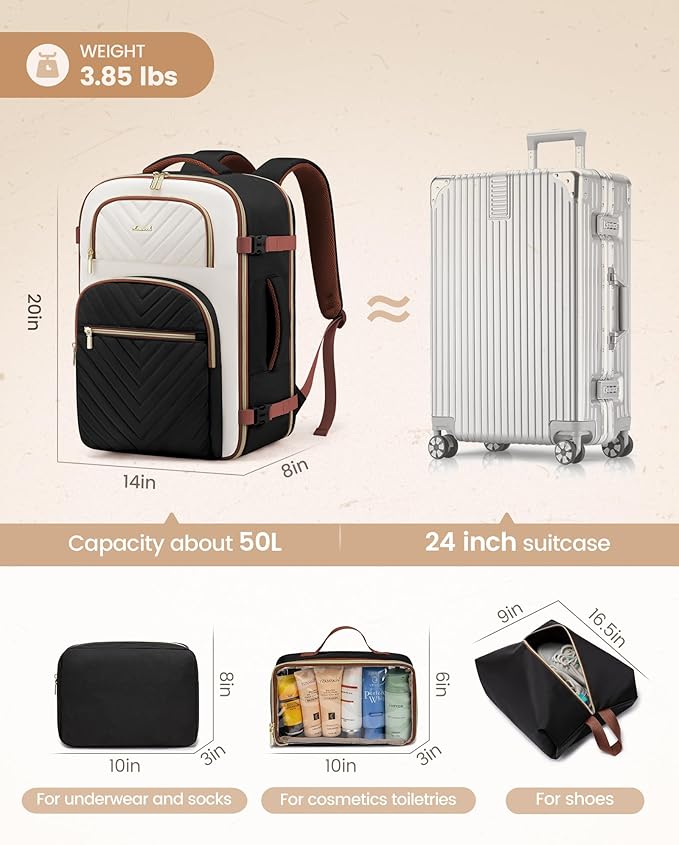 LOVEVOOK Travel Backpack Carry on Flight Approved 50L, Waterproof TSA Travel - Image 5