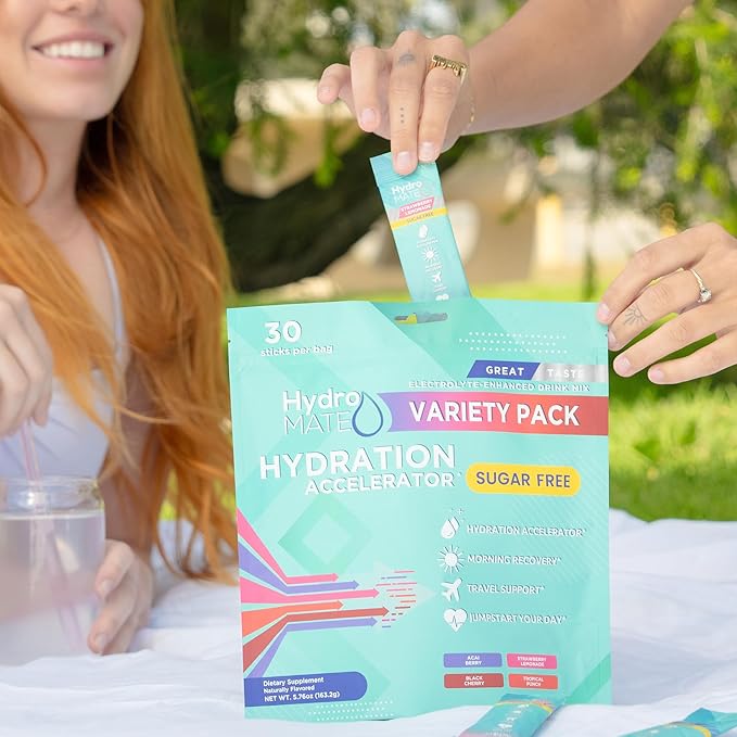 Electrolyte Powder Sugar-Free Hydration Packets Variety Pack HydroMATE 16 Sticks - Image 5