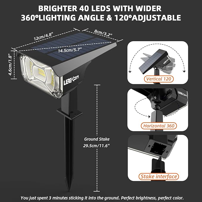 LEREKAM Solar Lights Outdoor Waterproof Landscape Lights, 40 LEDs Solar Spot - Image 6