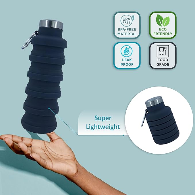 Collapsible Water Bottles 12oz, Odorless BPA-Free Silicone, Leak-Proof Foldable - Image 3