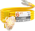 6 ft 12 Gauge Heavy Duty 3 Outlet Extension Cord Splitter by Deeklify
