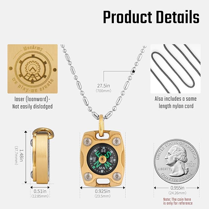 MecArmy Mini Titanium/Brass Compass, Waterproof IPX5 Pocket Compass - Image 3
