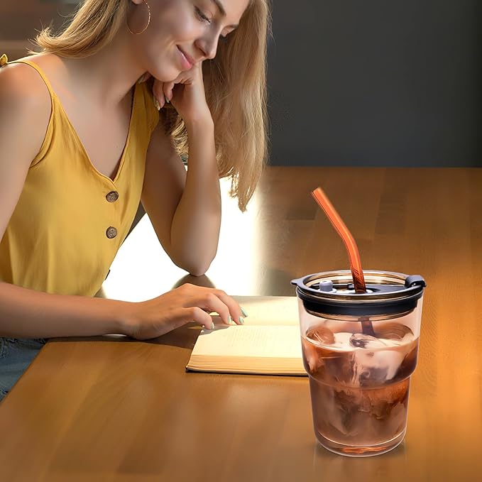 2 PCS Iced Coffee Cups with Lids, 15Oz/450ml Glass Cups With Lids and Straws - Image 7