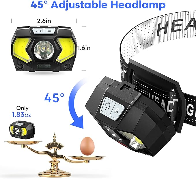 LED Headlamp Battery Powered, Headlight COB 2pcs 1500 Lumens, AAA Batteries - Image 5