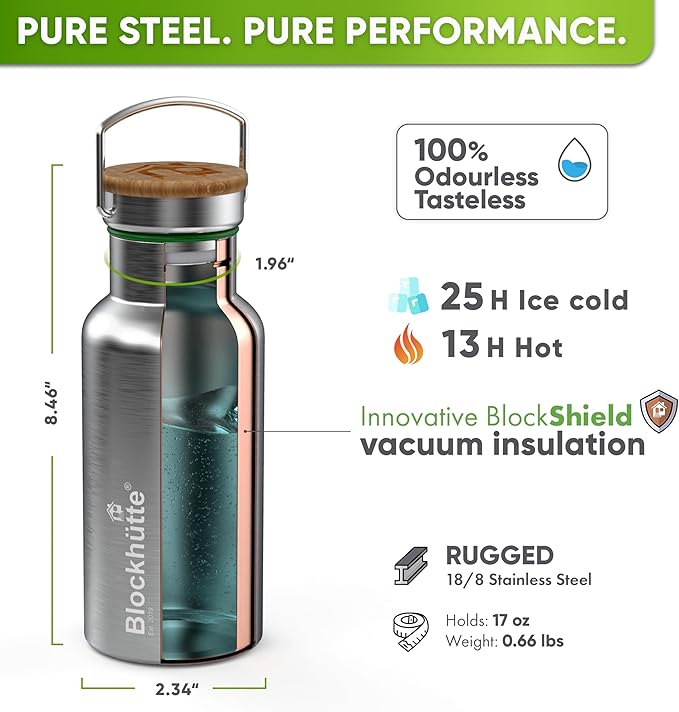Blockhütte Vacuum Insulated Stainless Steel Water Bottle - 17 oz I Wide Mouth - Image 4