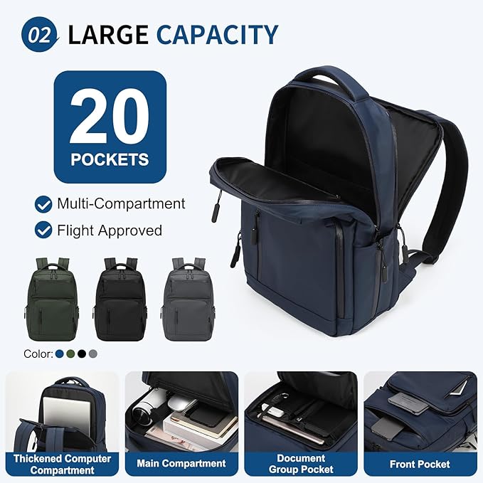 Waterproof Laptop Backpack for Men & Women, Flight Approved Anti-Theft Daypack - Image 4