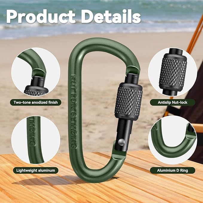 Carabiner Clip, Key Hooks for Keychain Aluminum D Ring Shape Carabiner - Image 6