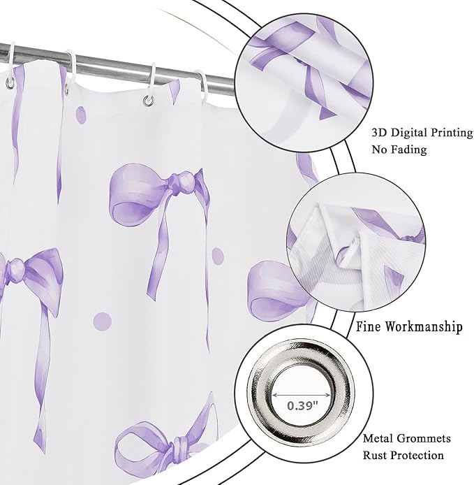 Purple Bow Shower Curtain, Lavender Modern Aesthetic Bowknot - Image 5