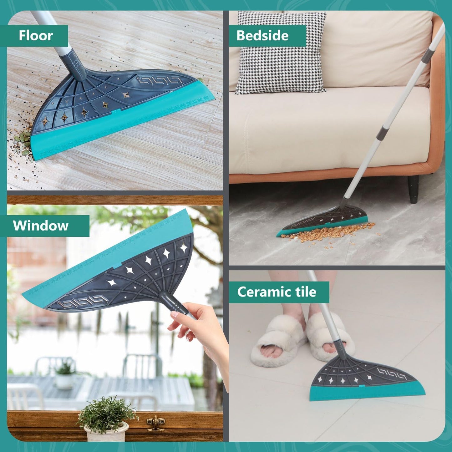 Magic Air Broom, Silicone Broom Floor Squeegee for Glass and Floors with 60’’ Long Aluminum Adjustable Handles,Silicone Squeegee Broom or Pet Hair, Dust and Liquids (Gray)