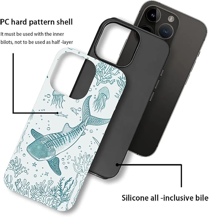 for iPhone 12 Pro Max Case, HH2 Ocean Whale Shark Hybrid 2 Layer Hard Shell - Image 3