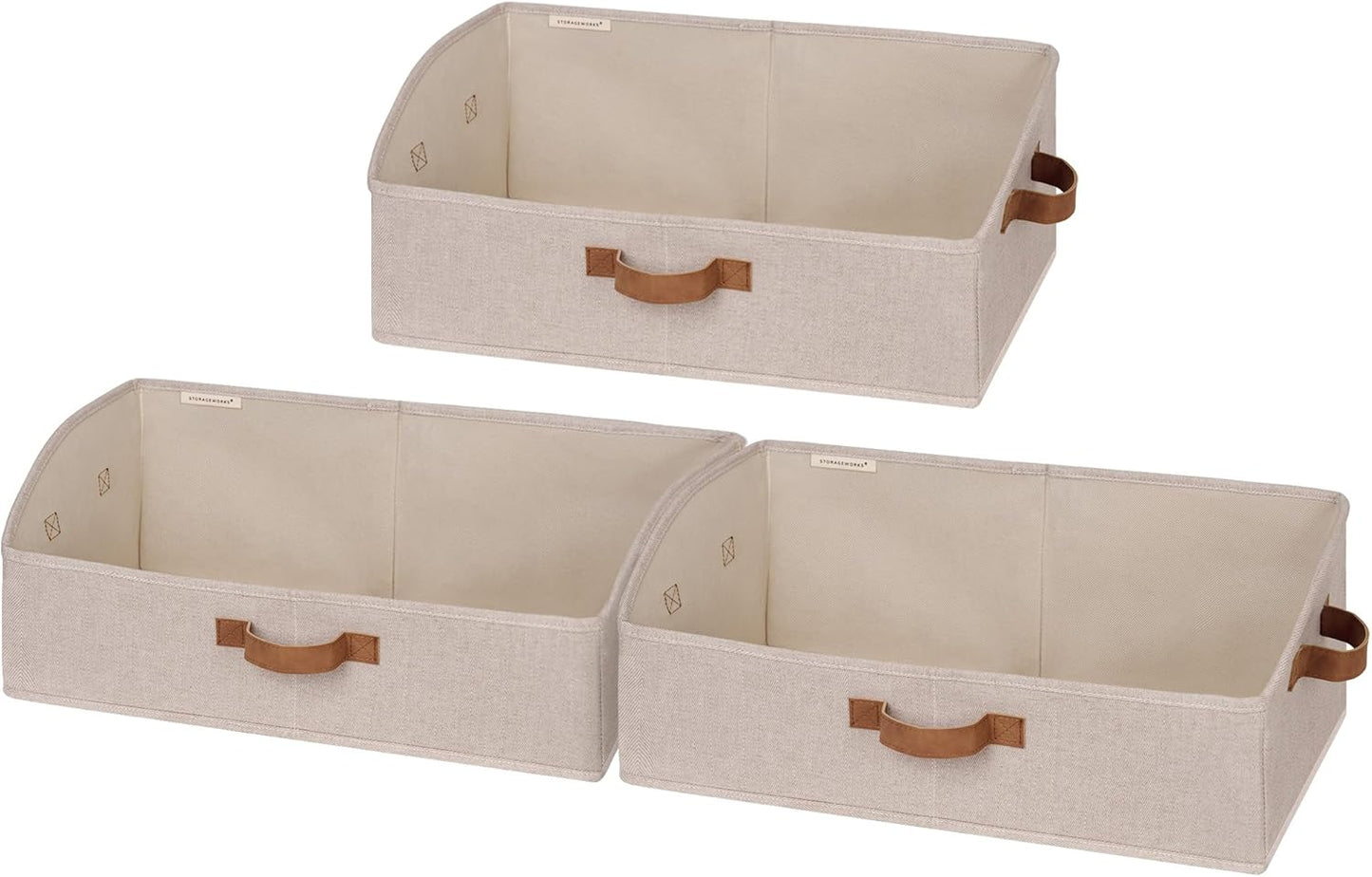 StorageWorks Closet Storage Bins, Trapezoid Organizer Box for Shelves, Fabric Clothes Bin, Foldable Organizing Baskets with Handles, Large, Brown and Beige, 3-Pack
