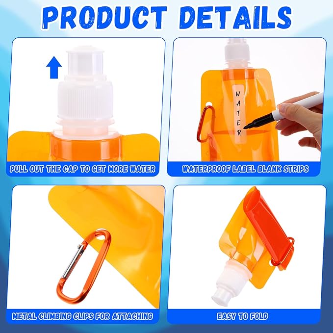 Teenyyou 100 Pack Collapsible Water Bottles Bulk 16oz Foldable Water Bottles - Image 3