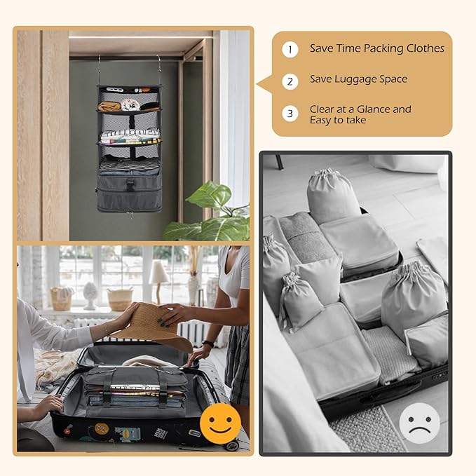 Surblue Hanging Closet Storage Bag Collapsible 3-Shelf Washable Oxford Fabric - Image 3