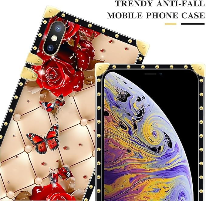 Compatible with iPhone XR Case, Shining Red Rose Butterfly Leather Background - Image 4