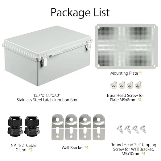 LeMotech Electrical Box, IP67 Waterproof Hinged Cover Stainless Steel Latch - Image 7