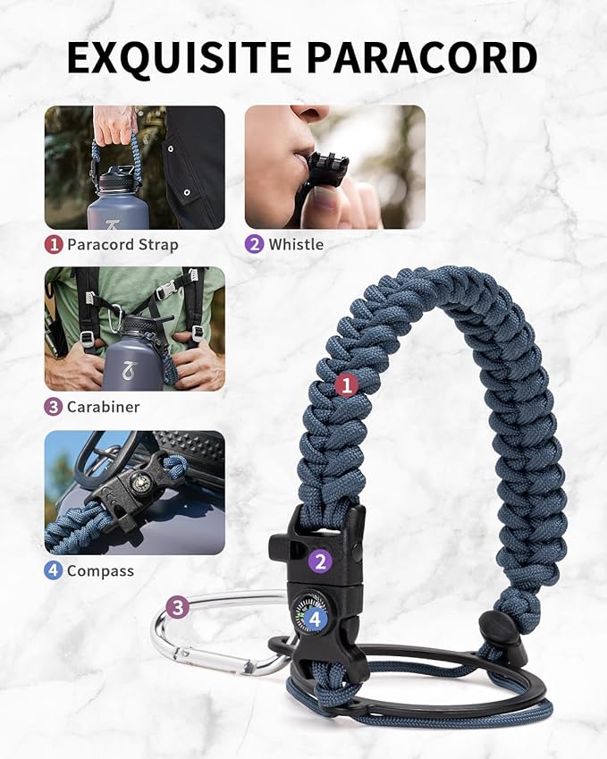 Trebo Water Bottle 64oz with Paracord Handle, Half Gallon Large Vacuum Triple - Image 4
