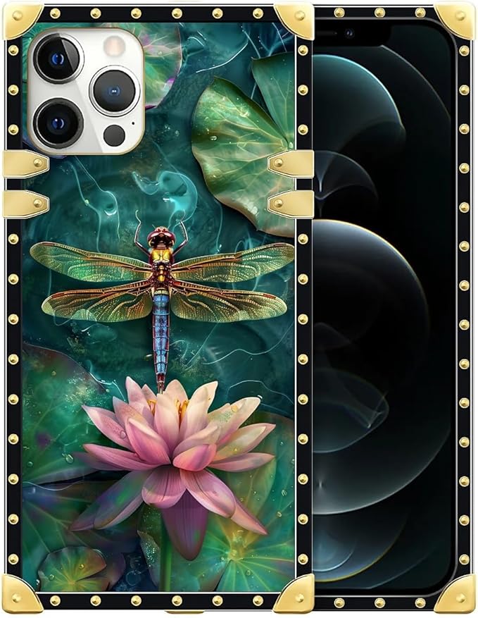 Compatible with iPhone 12 Pro Max Case, Colourful Dragonfly Pink Lily Pads by Unknown