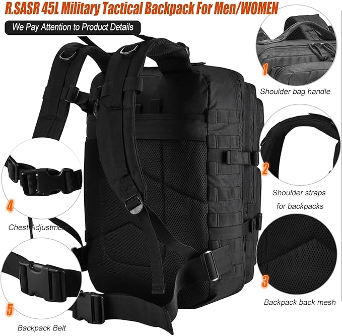45L Tactical Backpack for Men Women, Military Assault Pack - Image 4