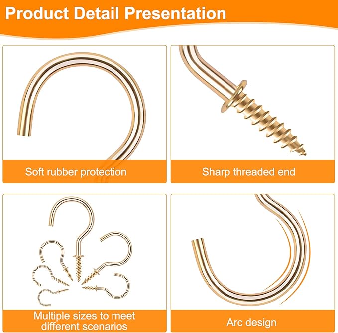 Cup Screw Hooks, 1-1/2 inch Metal Screw in Ceiling Hooks, 45 Pack Metal Ceiling - Image 4