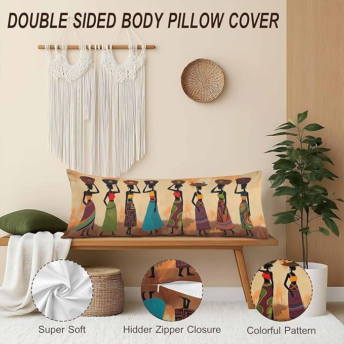 20x54 Body Pillow Cover African Woman African Woman Dancer Zipper Body - Image 4