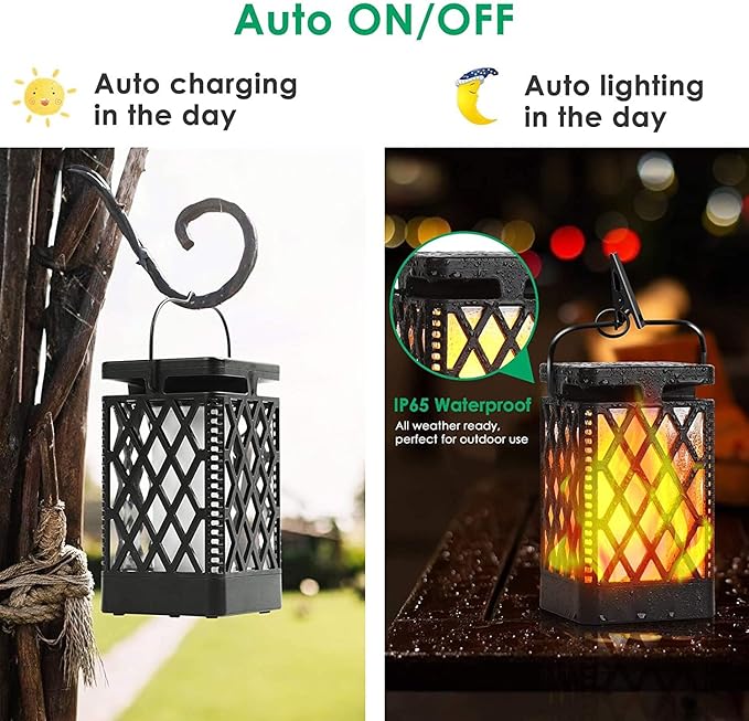 TomCare Solar Lights Outdoor Flickering Flame Solar Lantern Outdoor Hanging - Image 5