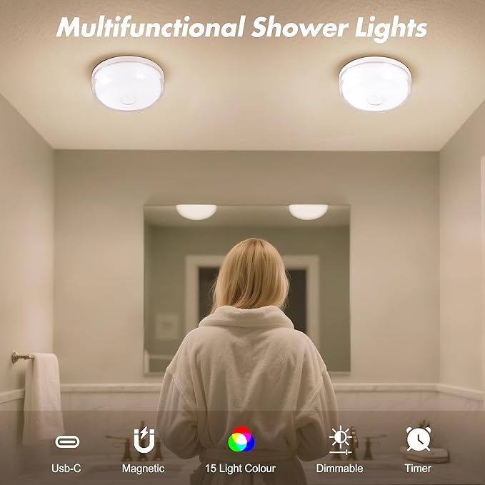 4-Pack Rechargeable Shower Light No Wiring, 15 RGBW Color Changeable Waterproof - Image 3