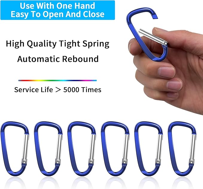 2.4" 24pcs Small Carabiner Clip Keychain, Aluminum D Ring Shape Clips - Image 6