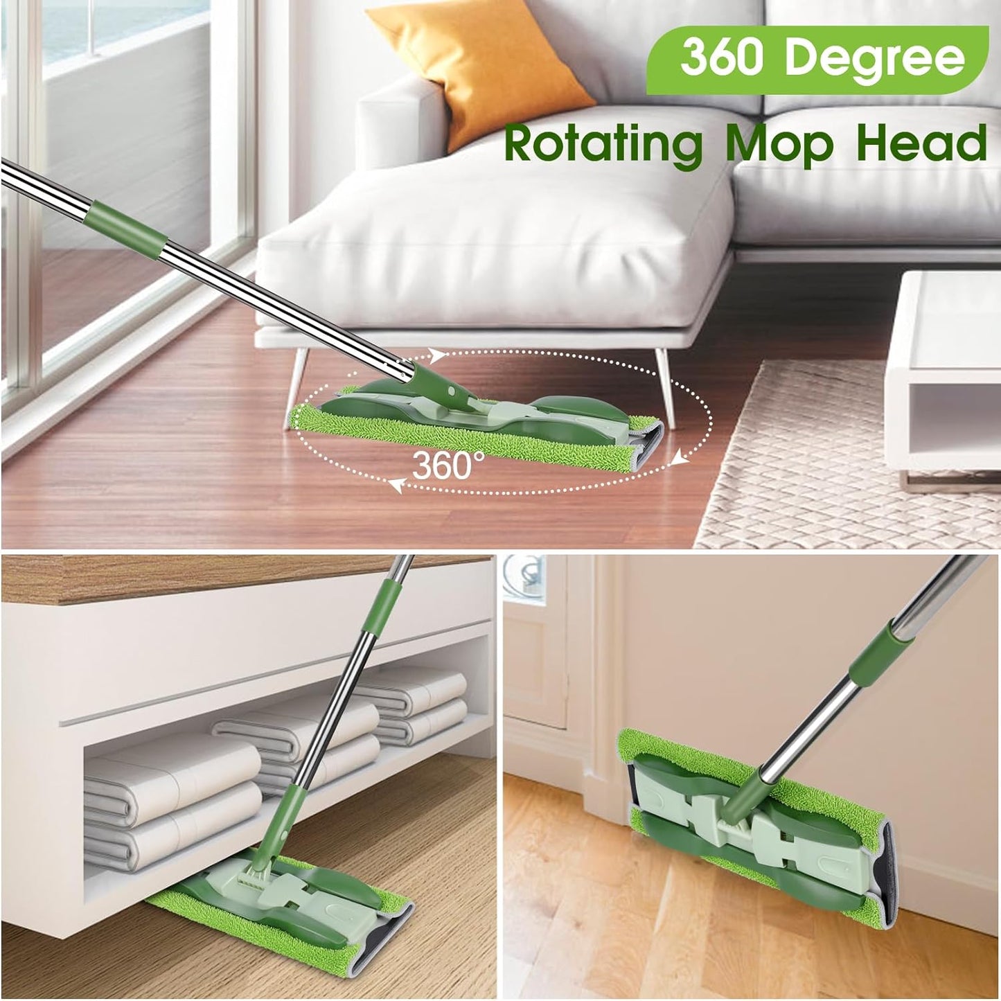 MASTERTOP Microfiber Mop - Flat Floor Mops Wet Dry Dust Mop with 4 Washable Pads & 52.4'' Stainless Steel Handle for Hardwood Laminate Tile Floor Cleaning