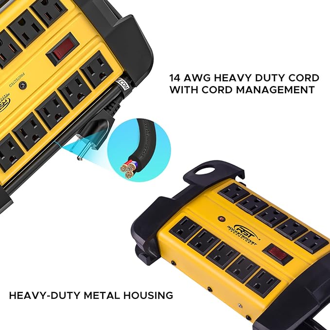 CRST 10-Outlets Heavy Duty Power Strip Metal Surge Protector - Image 4
