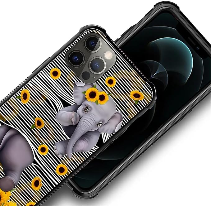 for iPhone 11 Pro Max Case, Cute Little Elephant Sunflower White Line Art - Image 5