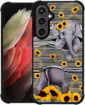 for Samsung Galaxy S23 FE Case, Cute Little Elephant Sunflower White Line Art by FKBRCL4U