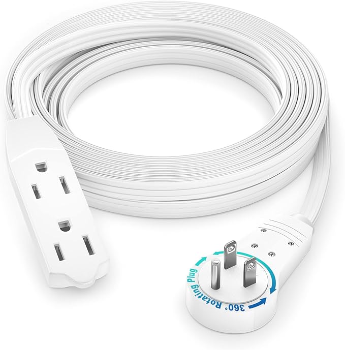 Maximm Cable 12 Ft 360° Rotating Flat Plug Extension Cord, 16/3 AWG Multi 3 by MaximmCable