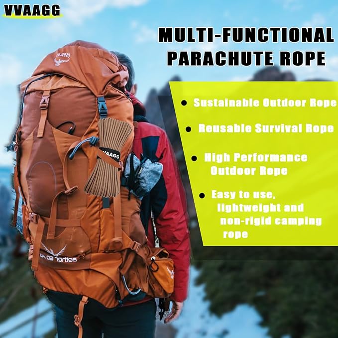 VVAAGG 1000 Tan Paracord 50FT Utility Parachute Cord 4mm Nylon String12 Strand - Image 5