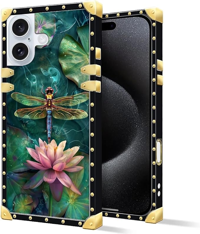 Compatible with iPhone 16 Case, Colourful Dragonfly Pink Lily Pads Luxury - Image 2