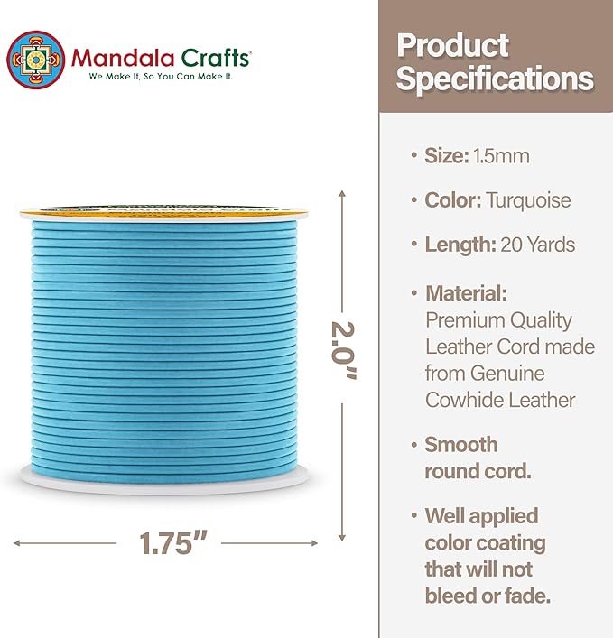 Mandala Crafts Round Genuine Turquoise Leather Cord - Image 4