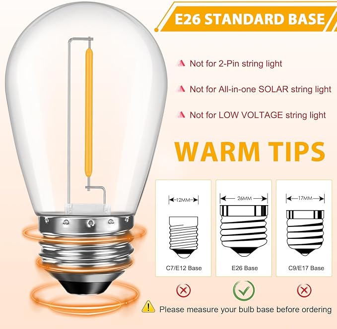 GvvooHome 48 Pack LED S14 Replacement Light Bulbs, Shatterproof Outdoor 1 Watt - Image 4