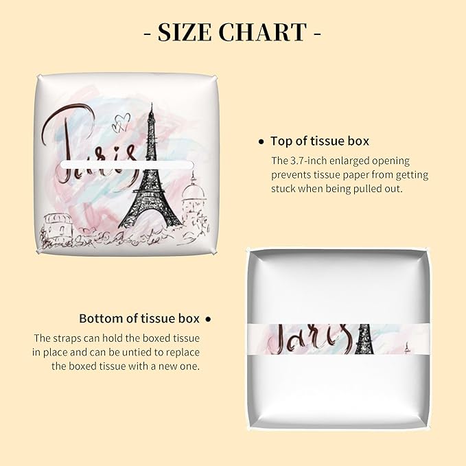 Tissue Box Cover Square, Paris Eiffel Tower Tissue Box Holder Waterproof - Image 3
