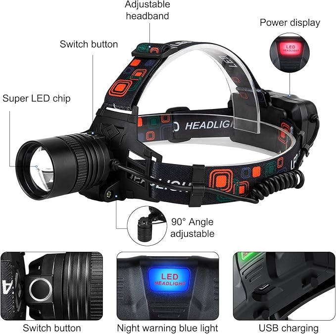 SKNSL Rechargeable Headlamp, 99000 Lumens Super Bright LED Head Lamp - Image 7