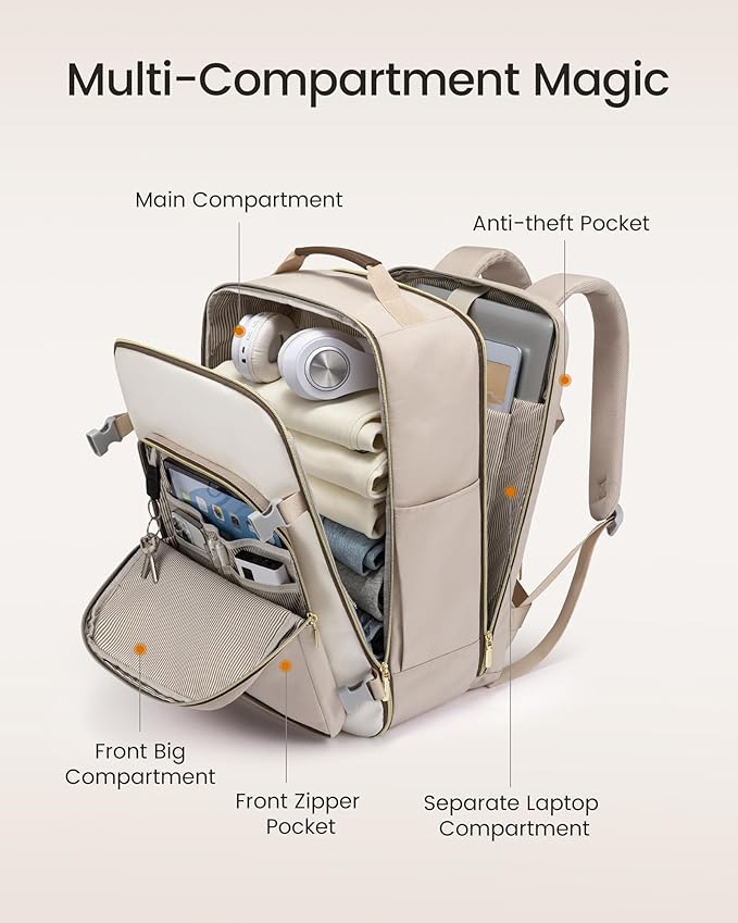 LOVEVOOK 40L Travel Backpack for Women & Men, Airline Approved Carry On Luggage - Image 3