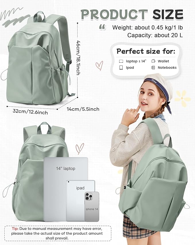 SEAFEW Green Backpack for Girls Women Waterproof High School Book Bag Cute - Image 3