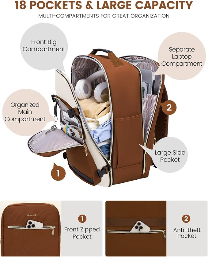 LOVEVOOK 56L Travel Backpack for Women & Men, Airline Approved Carry On Luggage - Image 3
