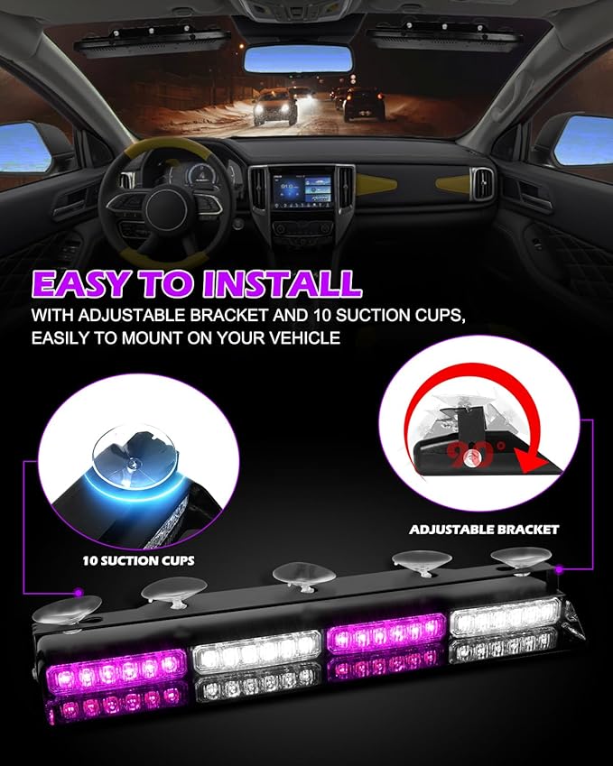 HLauto 604N Emergency Dash Strobe Lights: 2x16.8 inch Purple White Security - Image 6
